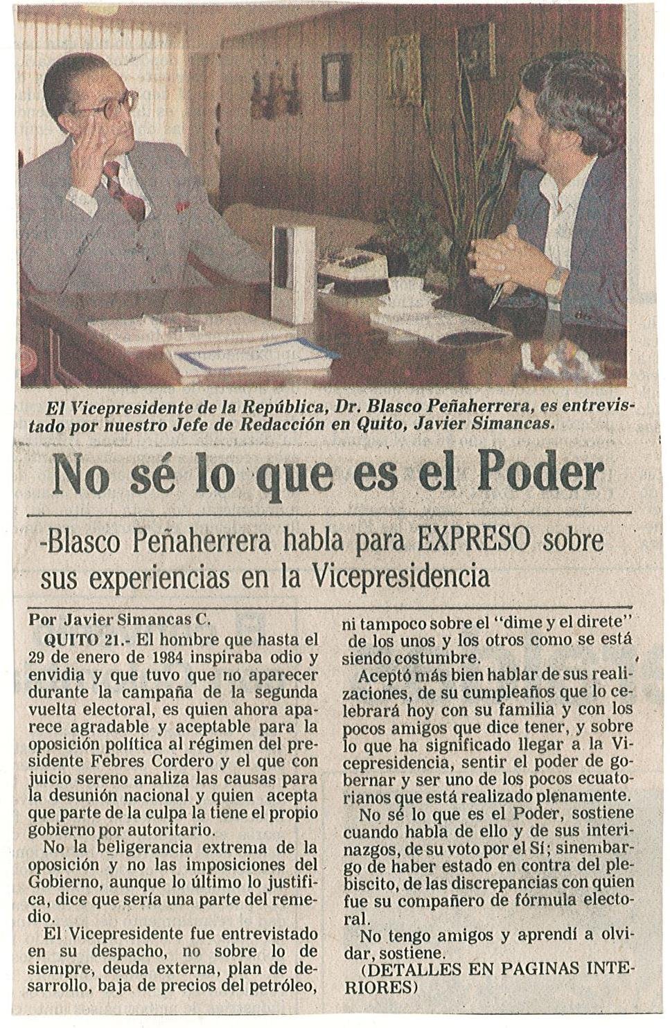 HISTORIA:BLASCO PEÑAHERRERA NO SE LO ES EL PODER