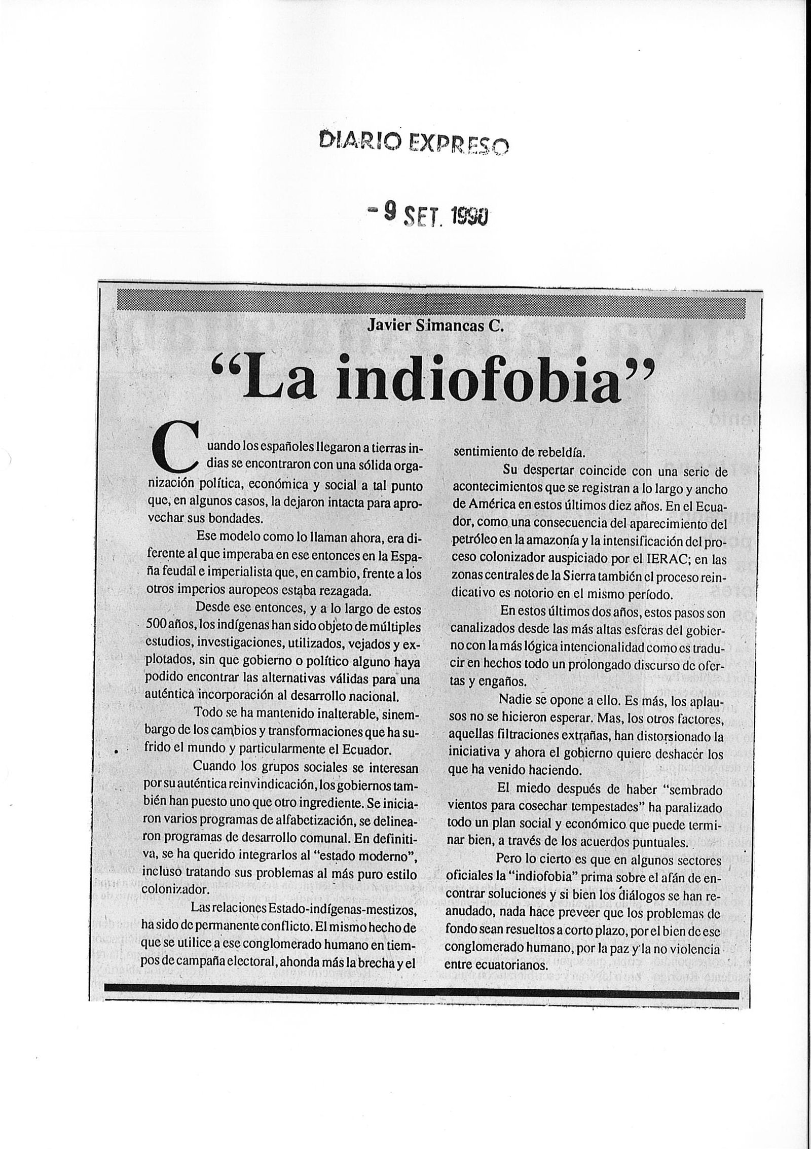 "LA INDIOFOBIA"